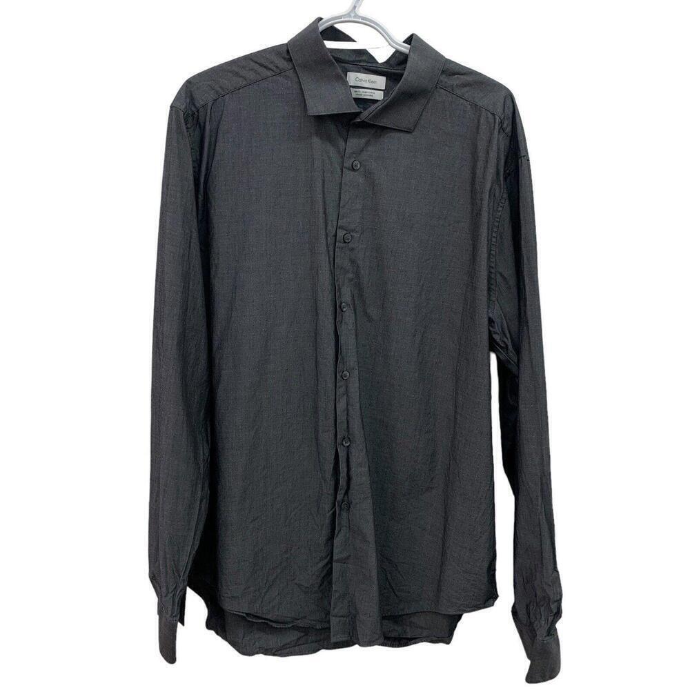 Calvin Klein Mens Slim Fit Stretch Gray Long Sleeve Button Up Dress Shirt 2X​​​​